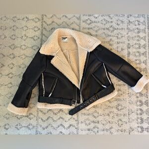 Primark Black Leather Jacket with Cream Lining